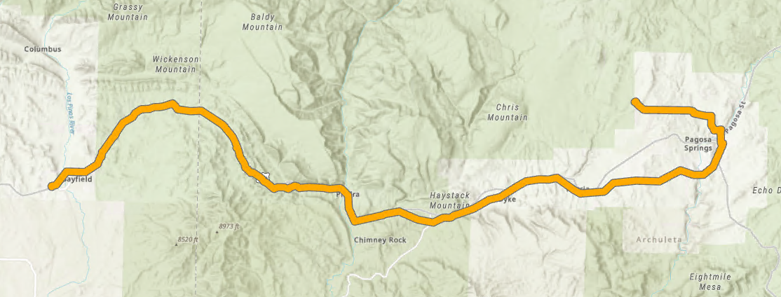 Bayfield to Pagosa Map