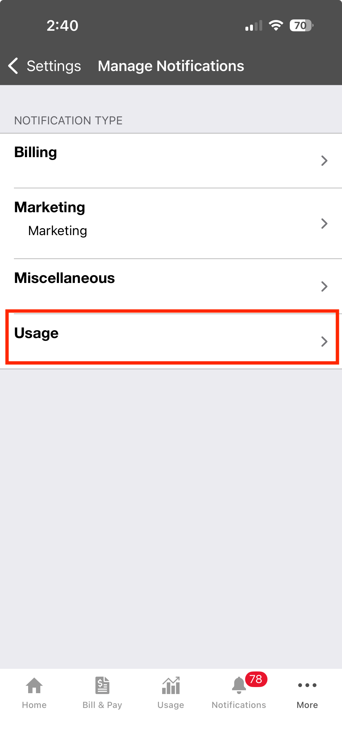 Manage Usage Notifications