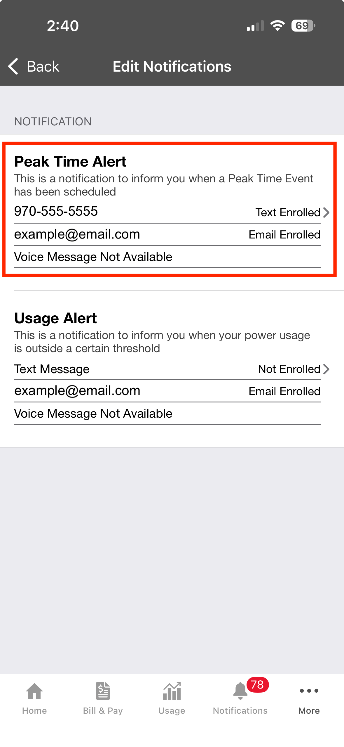 Peak Time Alert notification enrollment