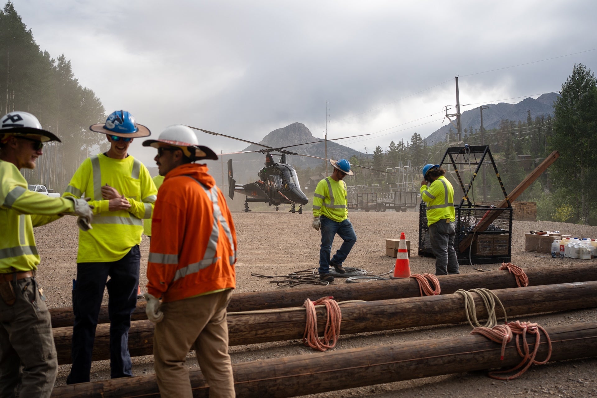 Crews prepare for helicopter pole placement operation
