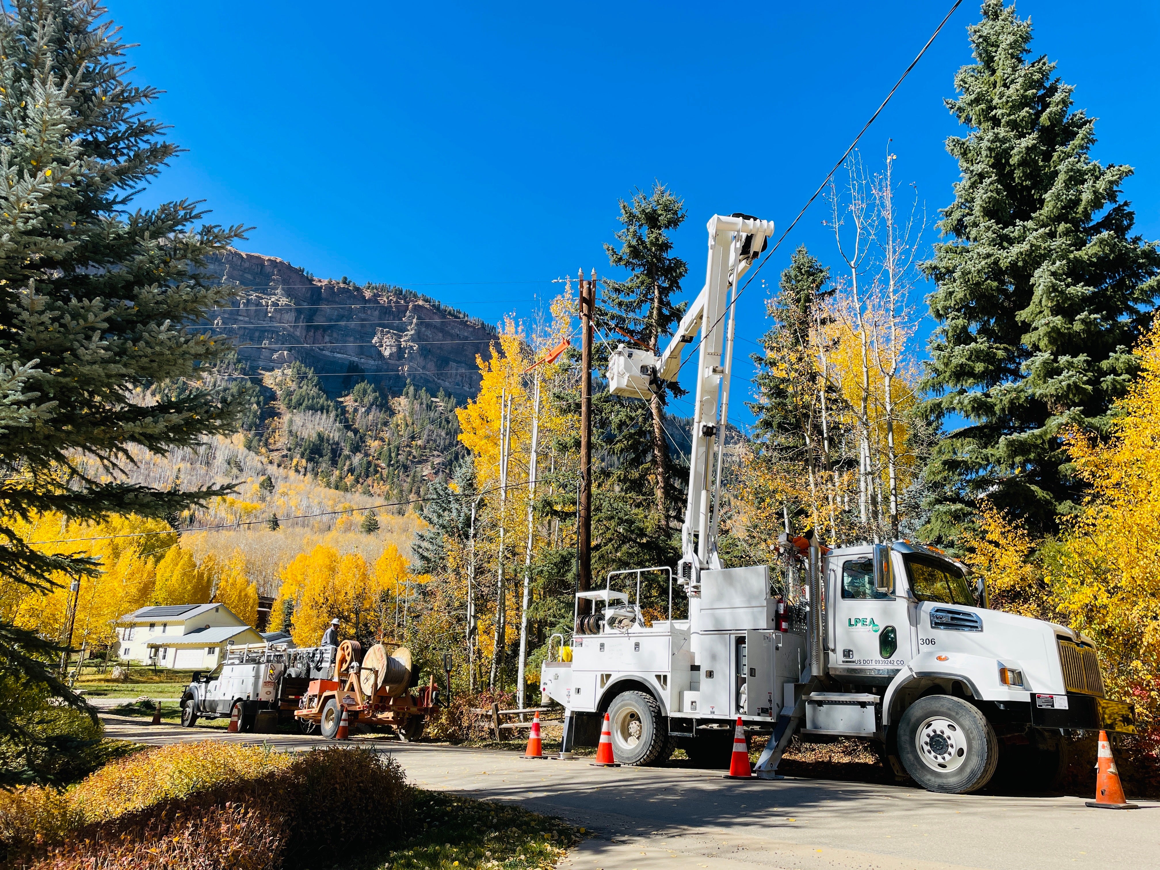 LPEA bucket truck in autumn