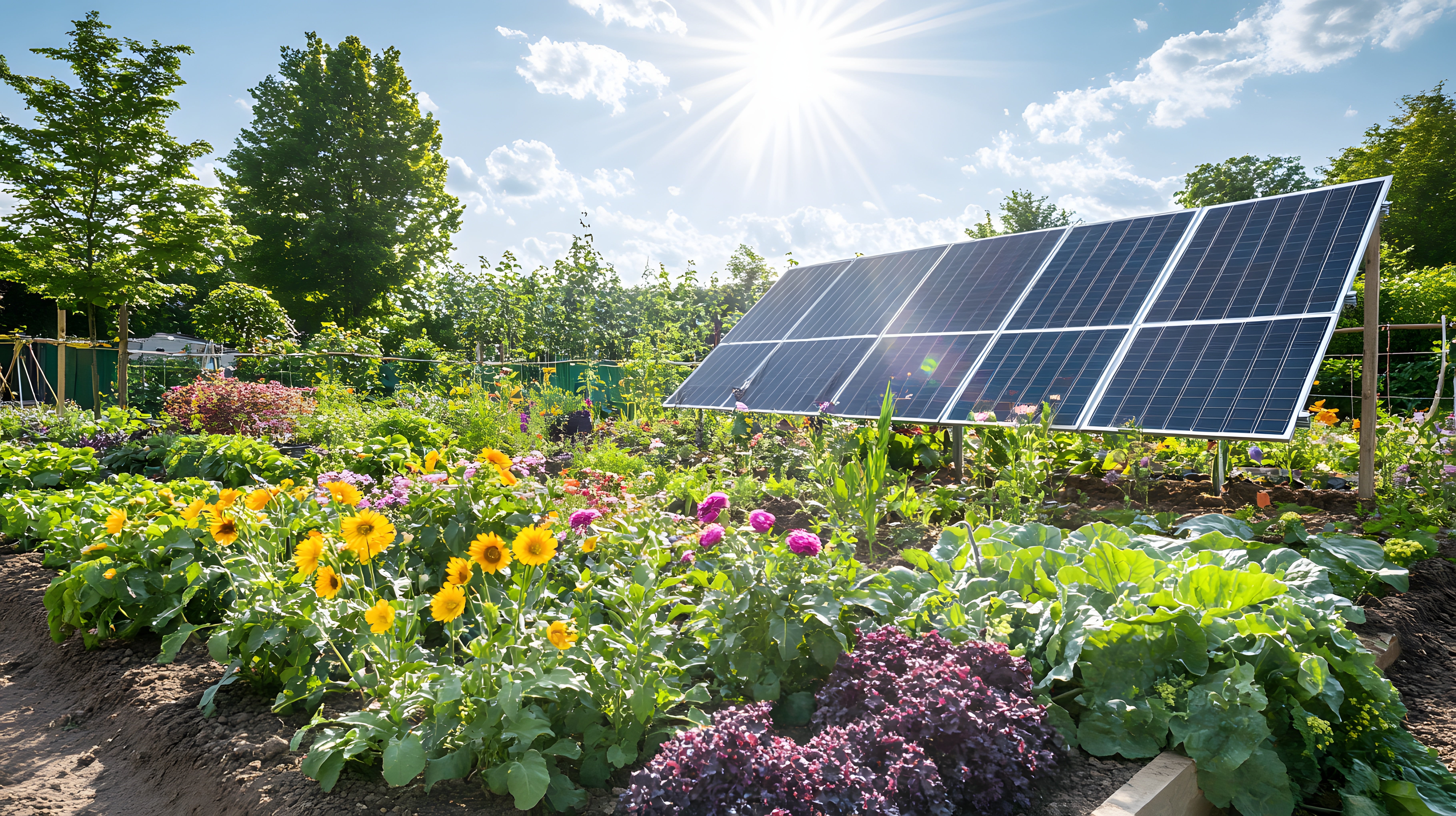 Solar panels in a garden