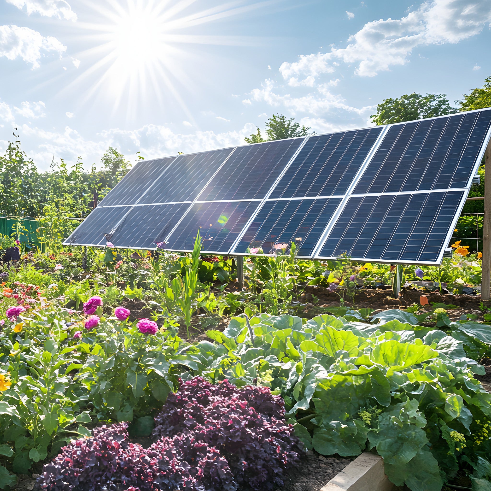 Solar panels in a garden