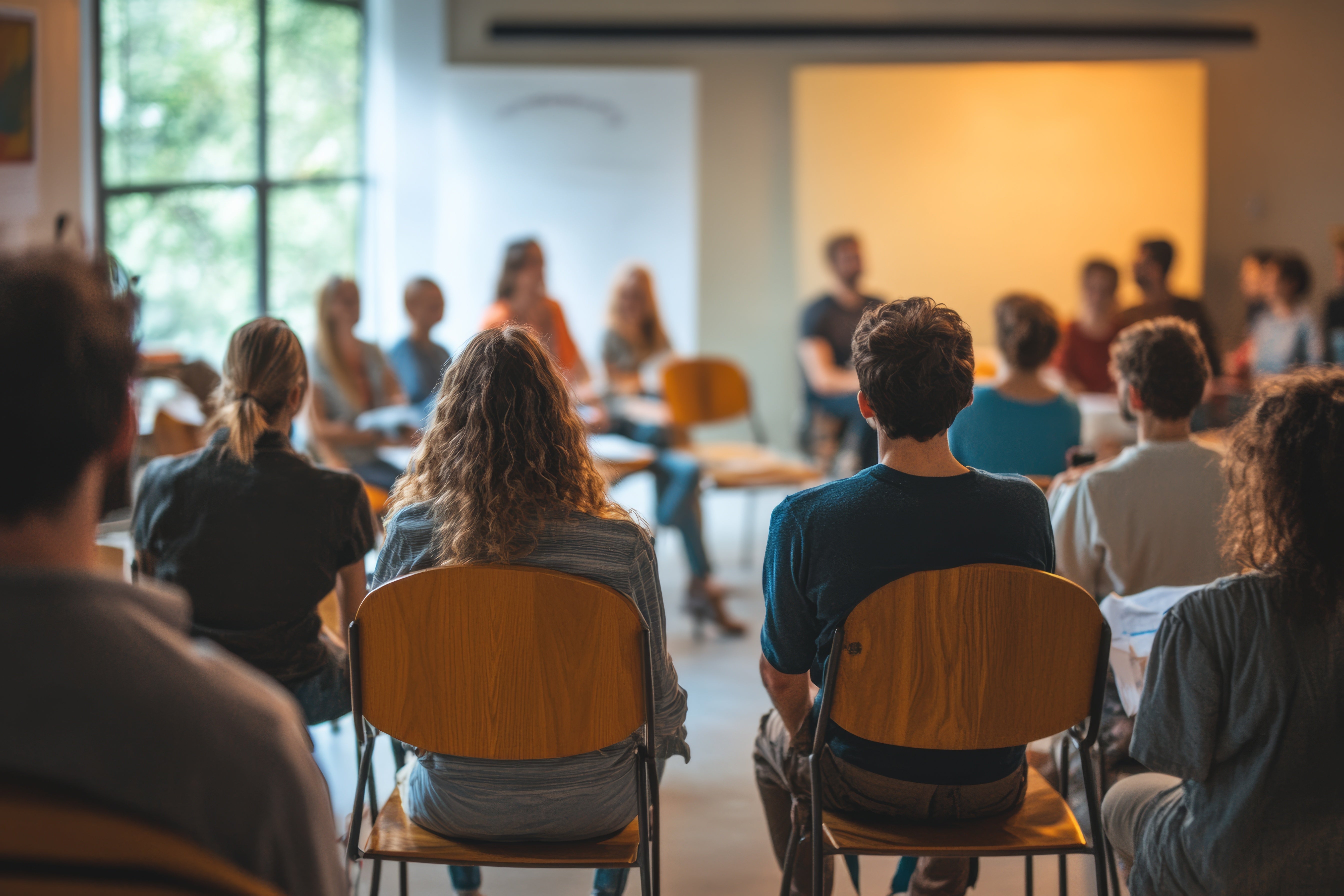 people gathered for a town hall discussion