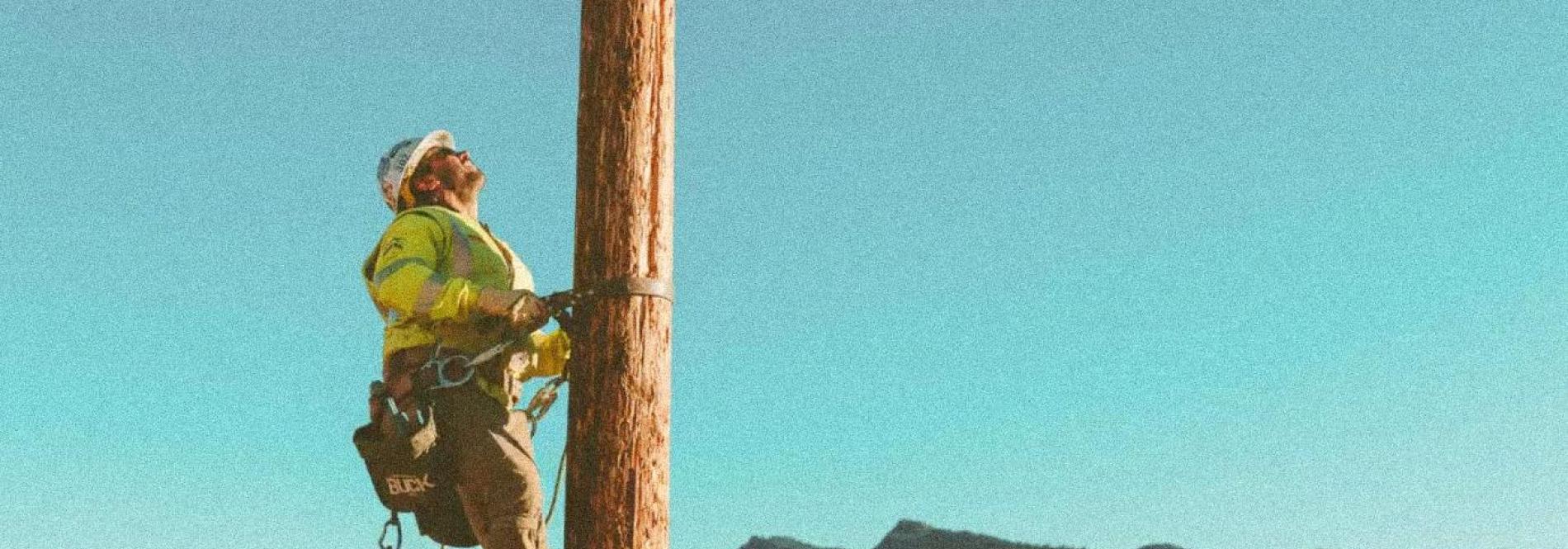 Line worker on a power pole